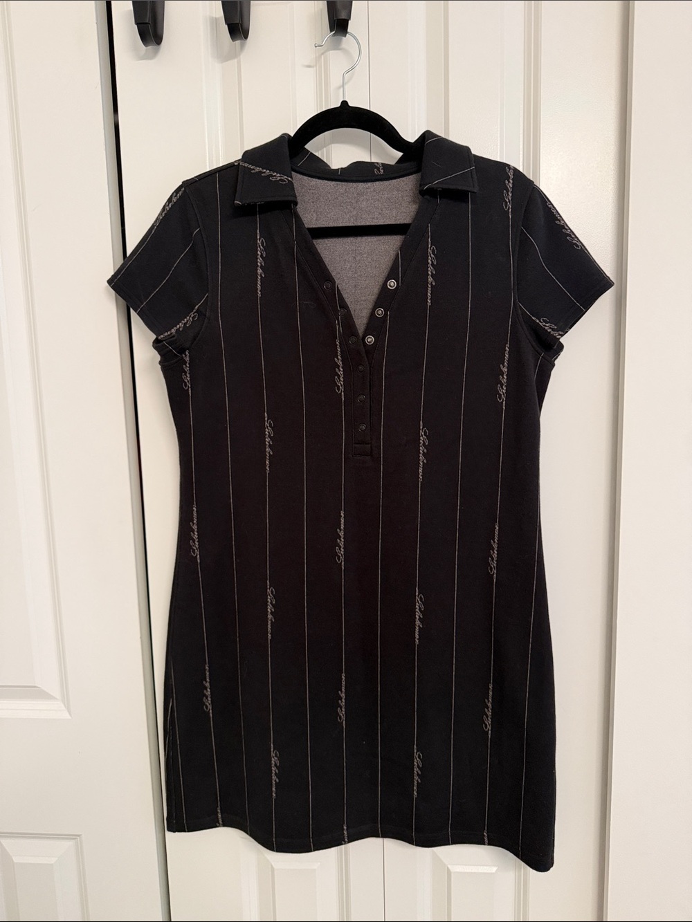 Lululemon Black Polo-Style Short Sleeve Dress with Woven Wordmark Stripes